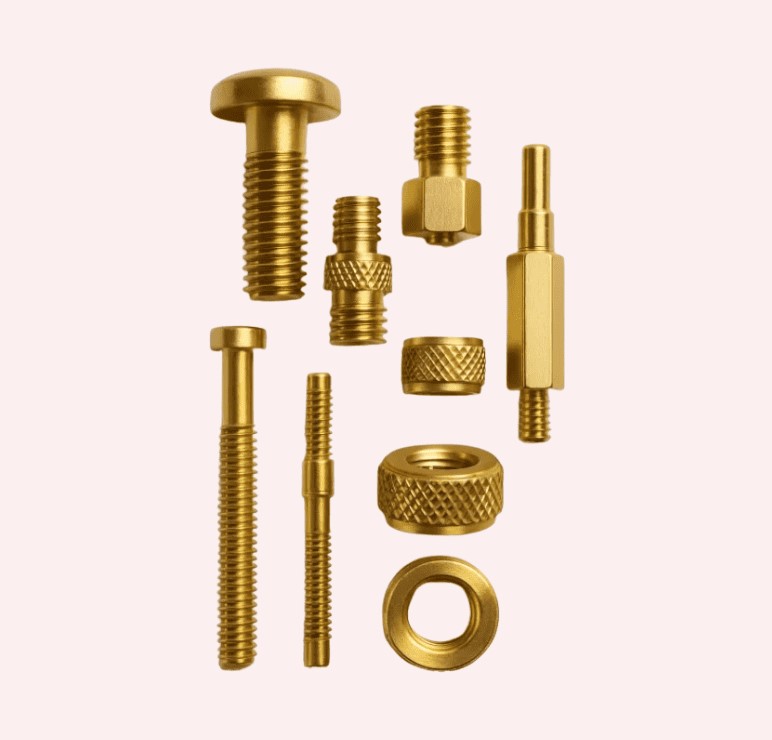 Threaded Brass Turned Parts and Fittings, High Precision Machined Components with Metric and Imperial Threads, Custom Brass Hardware for Industrial Assemblies